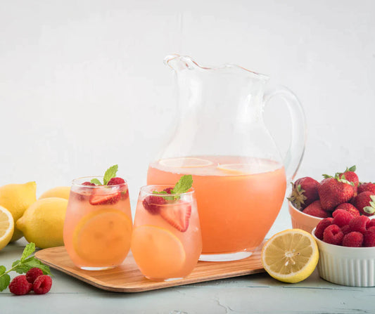 Pitcher and glasses of Pink Lemonade Agua Fresca