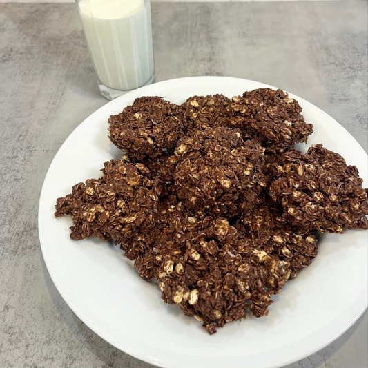 A plate full of NO Bake Protein Cookies.