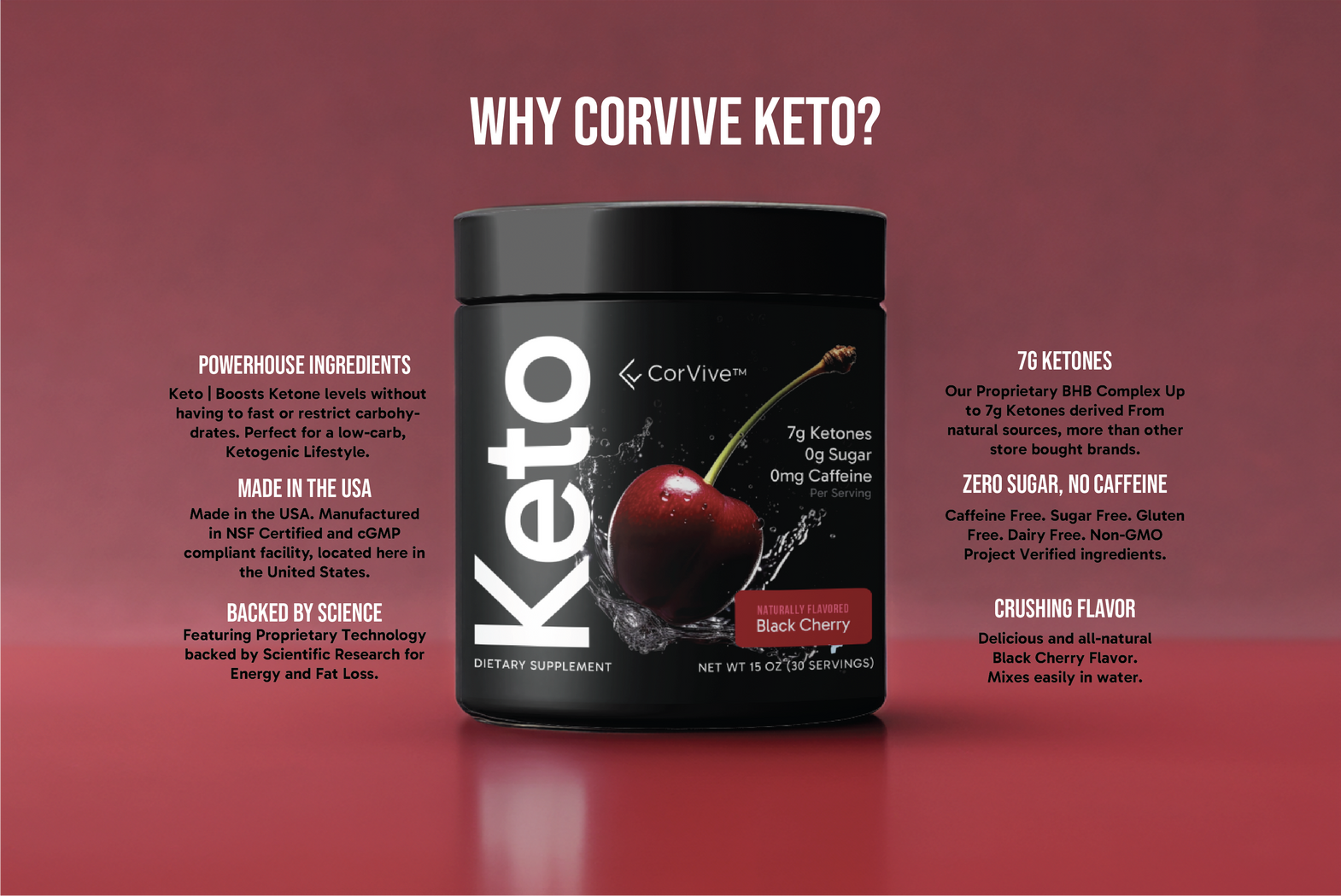 Maximize Ketosis with Black Cherry Flavored Keto BHB Complex Corvive